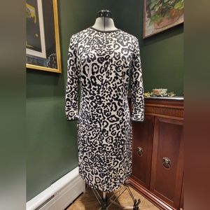 Ann Taylor 3/4 Sleeve White Leopard Midi Dress Size 6